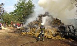 Mandırada yangın çıktı, 100 ton saman zarar gördü