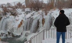 Muradiye Şelalesi eksi 12 derecede buz tuttu