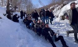 Ordu'da kar yağışı eğlenceye dönüştü: 150 kişi aynı anda kaymaya çalıştı