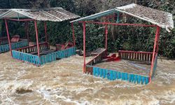 Alanya'da çay taştı: İşletmelere ait çardaklar sular altında kaldı