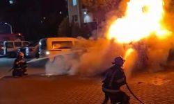 Denizli'de park halindeki araç alev alev yandı