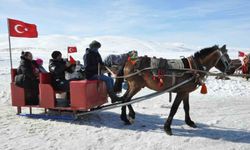 Kars Çıldır Gölü'nde dörtnala atlı kızak safarileri nefes kesiyor