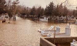 Mezarlık sular altında kaldı