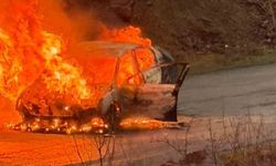 Elazığ'da yanan otomobil küle döndü
