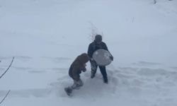 Tepsiyle kayarken havaya attı, kardeşinin başına isabet etti