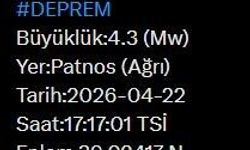 Ağrı'da 4,3 büyüklüğünde deprem