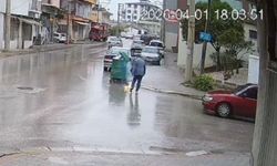 Çöpe atılacak batarya işletmecinin elinde patlayarak alev aldı