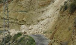 Gercüş'te dev kayalar yolu kapattı