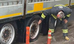 Lastiği patlayan tır yanmaktan son anda kurtarıldı
