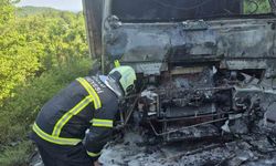 Zonguldak'ta seyir halindeki kamyon alev alev yandı