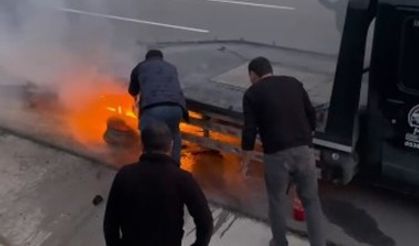 Çekicinin patlayan lastiği yangına yol açtı