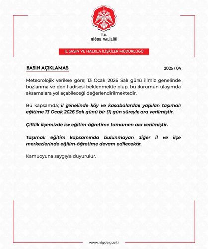 Niğde'de buzlanma nedeniyle taşımalı eğitime 1 gün ara verildi