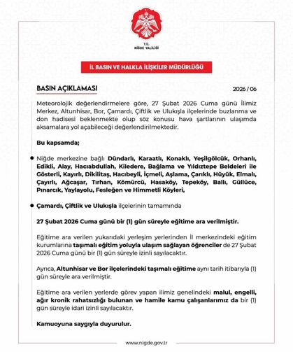 Niğde'de bazı okullarda eğitime ara verildi