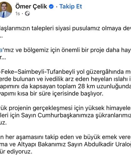 AK Parti Sözcüsü Çelik'ten Adana'ya yeni yol müjdesi