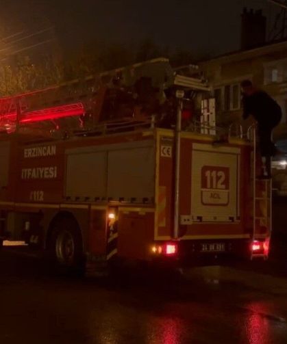 Erzincan'da mahsur kalan kedi itfaiye ekiplerince kurtarıldı
