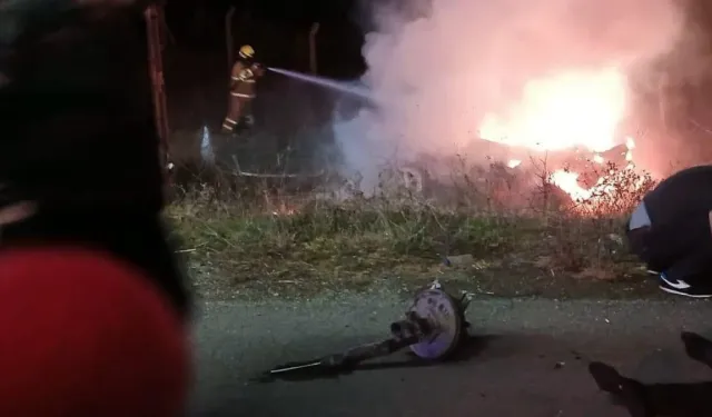 Trafik kazasında yangın çıktı: 1 ölü, 1 yaralı