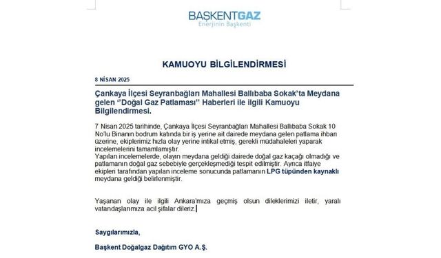 Başkentteki patlamanın nedeni belli oldu