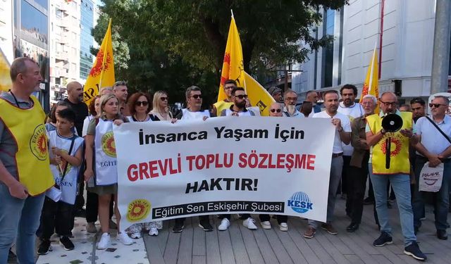    Eğitimciler taleplerini sıraladı... Eğitim Sen Eskişehir Şube Başkanı Demirkol: Masa başı oyunlarıyla çalınan haklarımızın takipçisiyiz