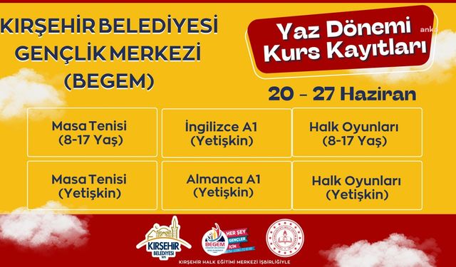 Kırşehir'de yaz kursuna kayıtlar yarın başlayacak
