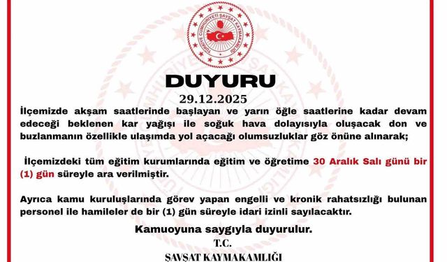 Şavşat'ta kar yağışı nedeniyle eğitime 1 gün ara verildi