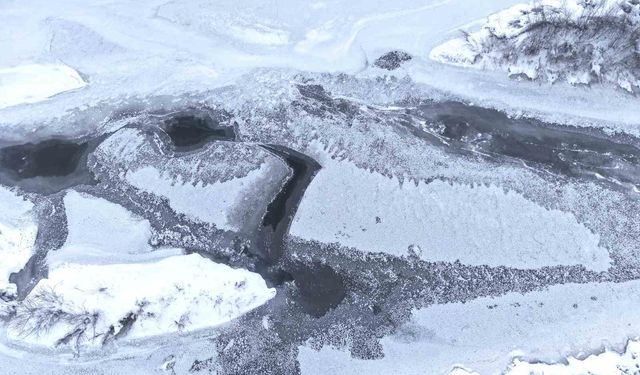 Dondurucu soğukların hakim olduğu Muş'ta Karasu Nehri buz tuttu