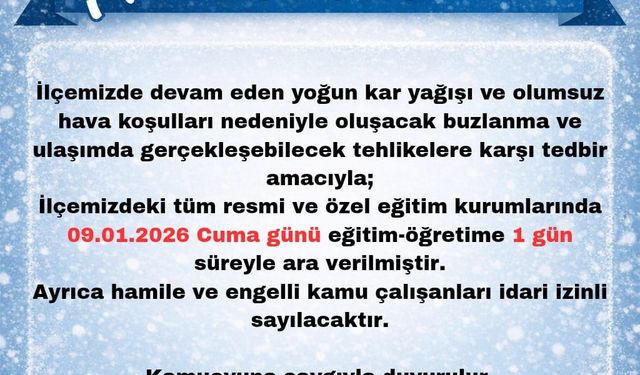 Karlıova'da eğitime 1 gün ara verildi