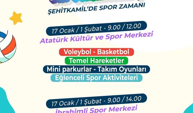 Şehitkamil'de yarıyıl tatili spor şenliğiyle renklenecek