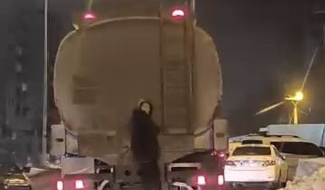 Tanker arkasında tehlikeli yolculuk