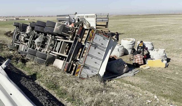 Aksaray'da patates yüklü kamyon şarampole devrildi: 1 yaralı