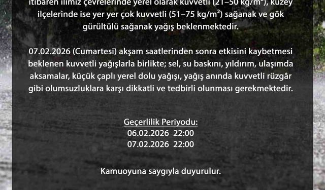 Bursa Valiliğinden kuvvetli yağış uyarısı