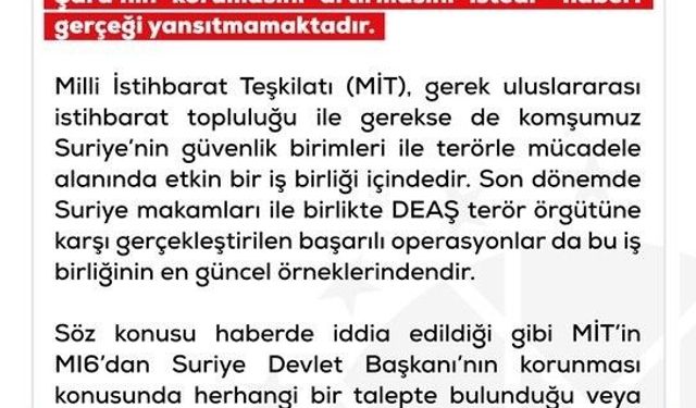 DMM'den 'Türkiye, İngiliz MI6'dan Suriye Devlet Başkanı Şara'nın korumasını artırmasını istedi' haberine yalanlama