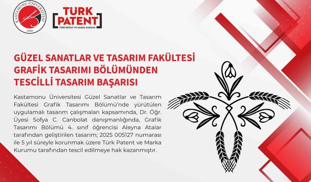 Kastamonu Üniversitesi'nde tasarlanan desene tescil belgesi
