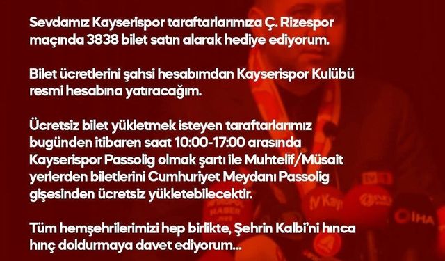 Milletvekili Ersoy'dan Kayserispor taraftarına destek