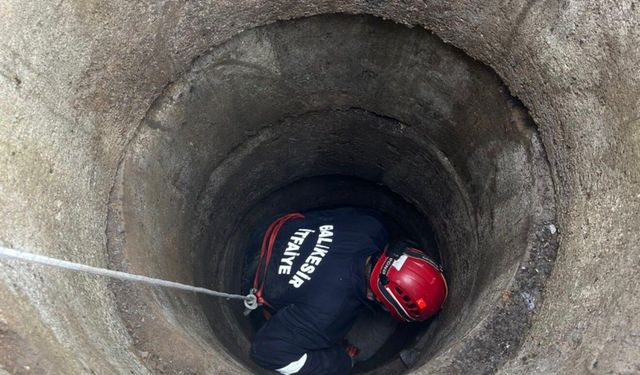 Gönen'de 6 metrelik kuyuya düşen koyun operasyonla kurtarıldı