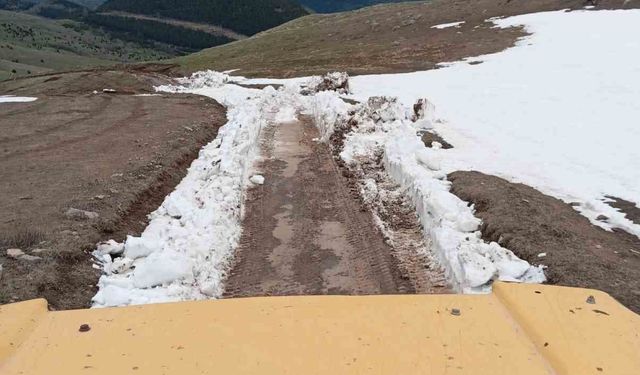 Karla kaplanan yayla yolunu belediye ekipleri açtı