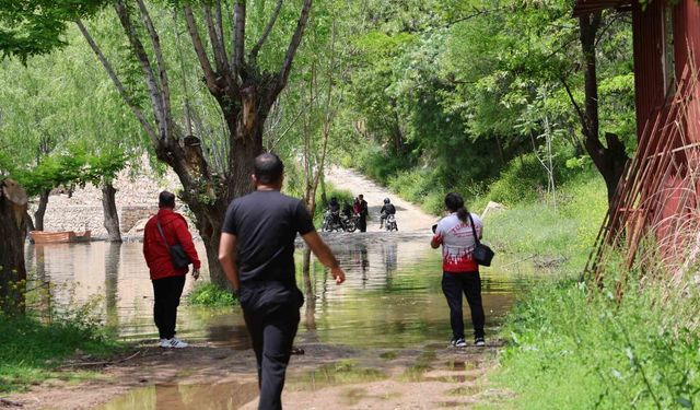 Keban Barajı kapaklarını açtı, işyeri bahçeleri sular altında kaldı