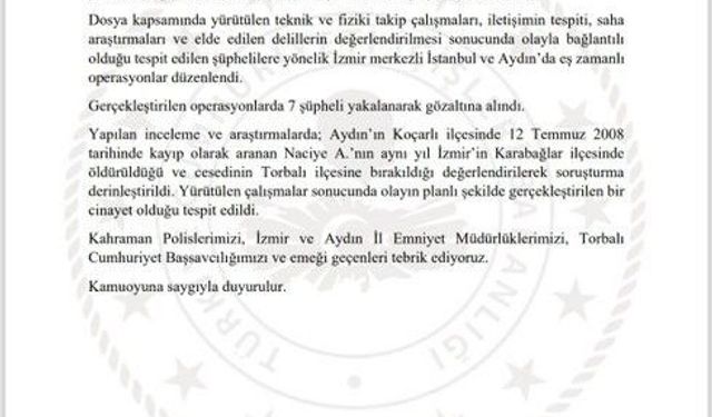 Aydın'daki 18 yıllık kayıp vakasının planlı cinayet olduğu ortaya çıktı: 7 gözaltı