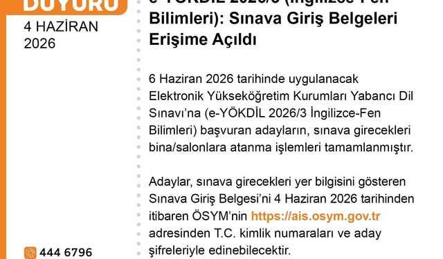 e-YÖKDİL 2026/3 sınava giriş belgeleri erişime açıldı