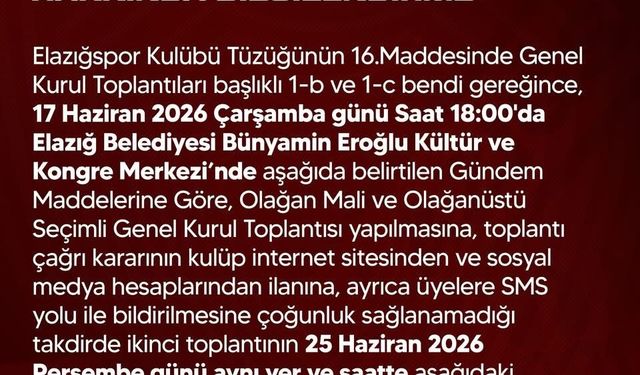 Elazığspor'da genel kurul tarihi netleşti