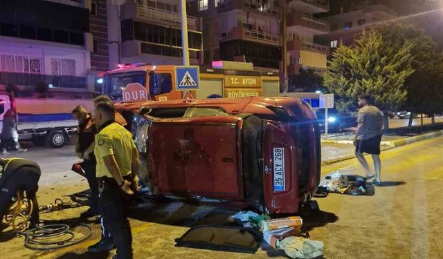 Kuşadası'nda takla atan otomobilin sürücüsü yaralandı