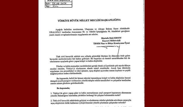 MHP'li Ersoy, kokpit ve kabin ekiplerinin yeşil pasaport talebini TBMM gündemine taşıdı