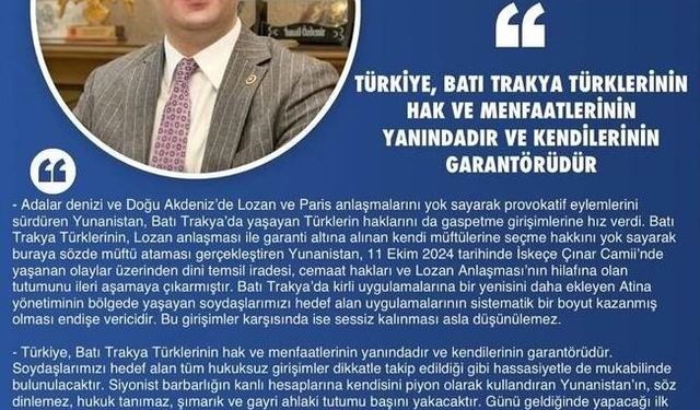 MHP'li Özdemir: 'Türkiye, Batı Trakya Türklerinin hak ve menfaatlerinin yanındadır ve garantörüdür'