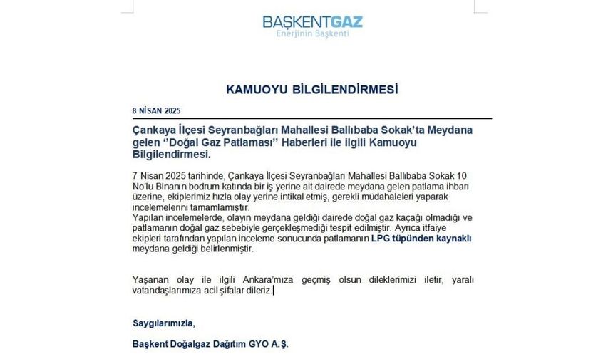 Başkentteki patlamanın nedeni belli oldu