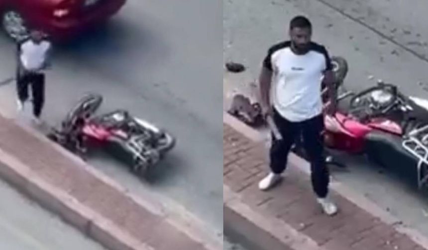 Trafikte tartıştığı kişinin motosikletine zarar verdi