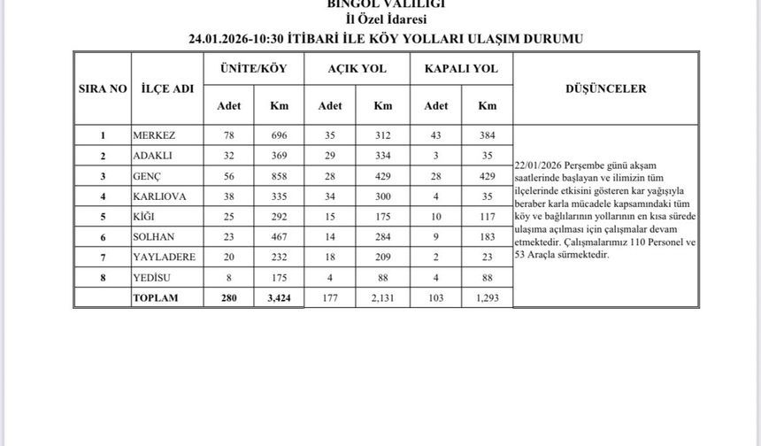 Bingöl'de karla mücadele sürüyor: 177 köy yolu ulaşıma açıldı